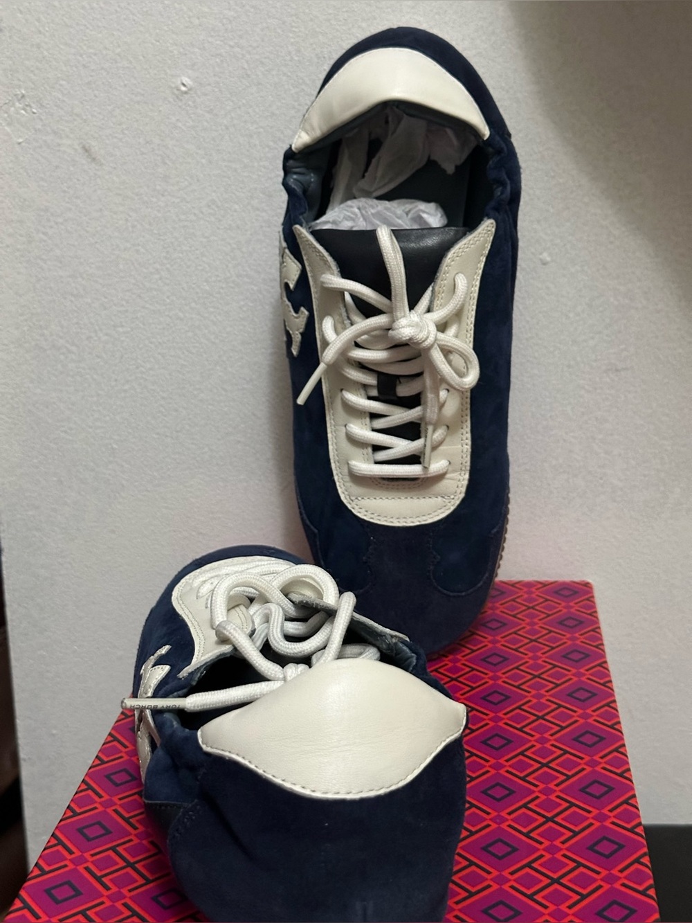 Tory Burch Perfect Navy Suede & Leather Sneakers - Picture 5 of 8